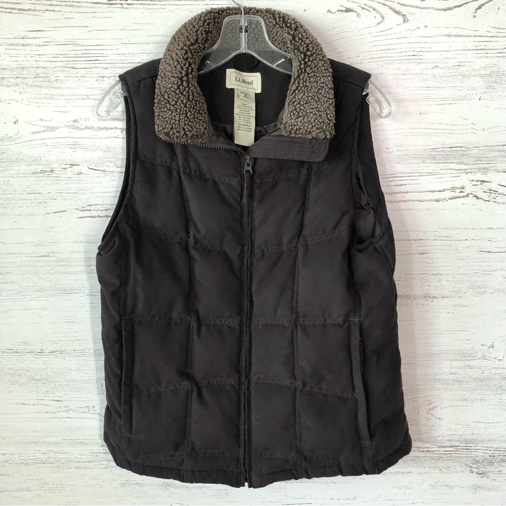 L.L. BEAN Faux Suede Down Puffer Vest Brown M